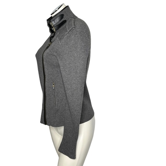 ANN TAYLOR Full Zip Buckle Collar Grey Wool Knit Moto Sweater Size S - Picture 3 of 16